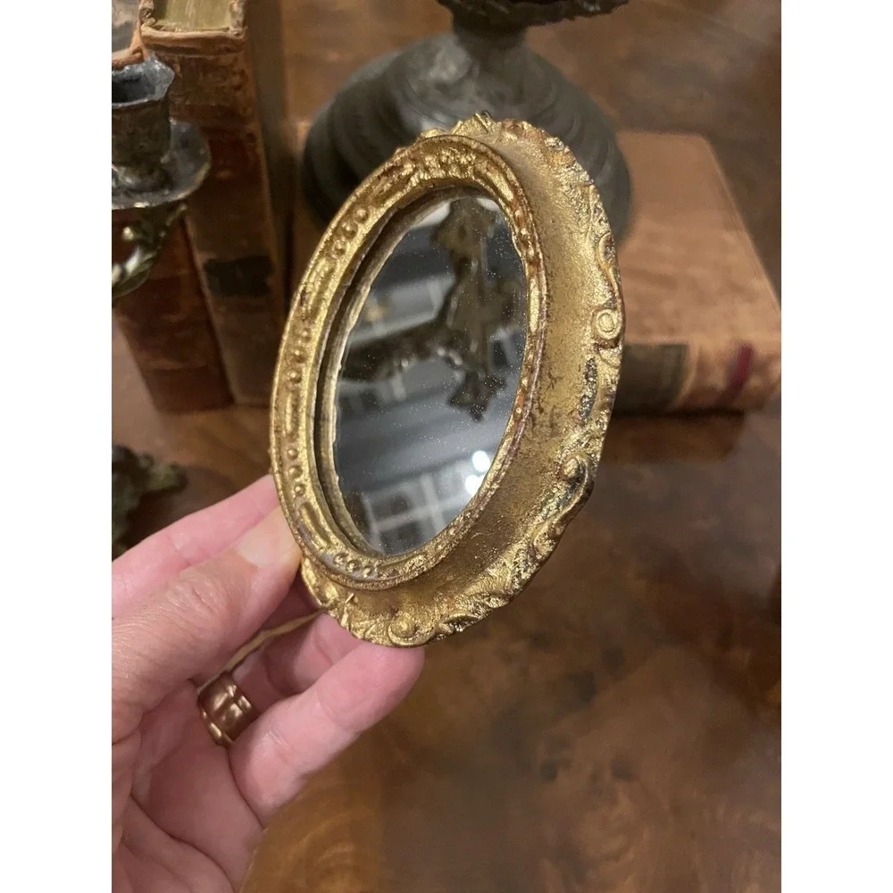 Vtg Florentine Oval Gold Wall Mirror Ornate  Italy Small 3.5x4.5